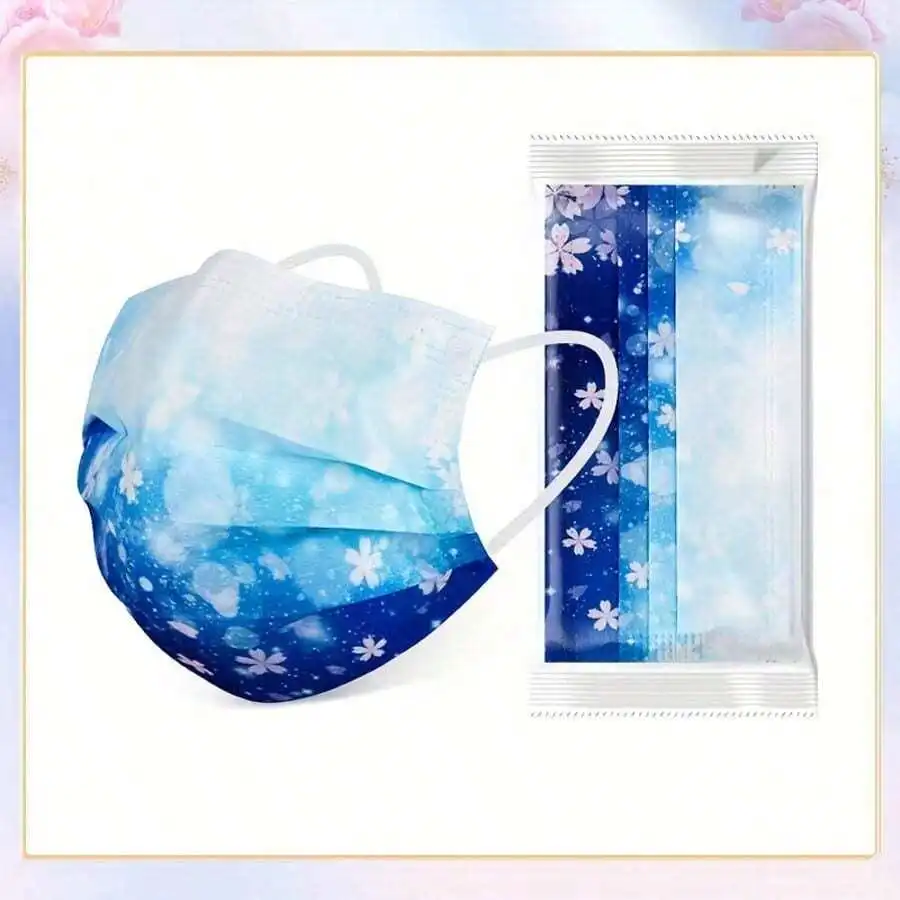 10pcs Floral Sakura Print 3-Pl – Disposable Mask Blue recenzja i cena