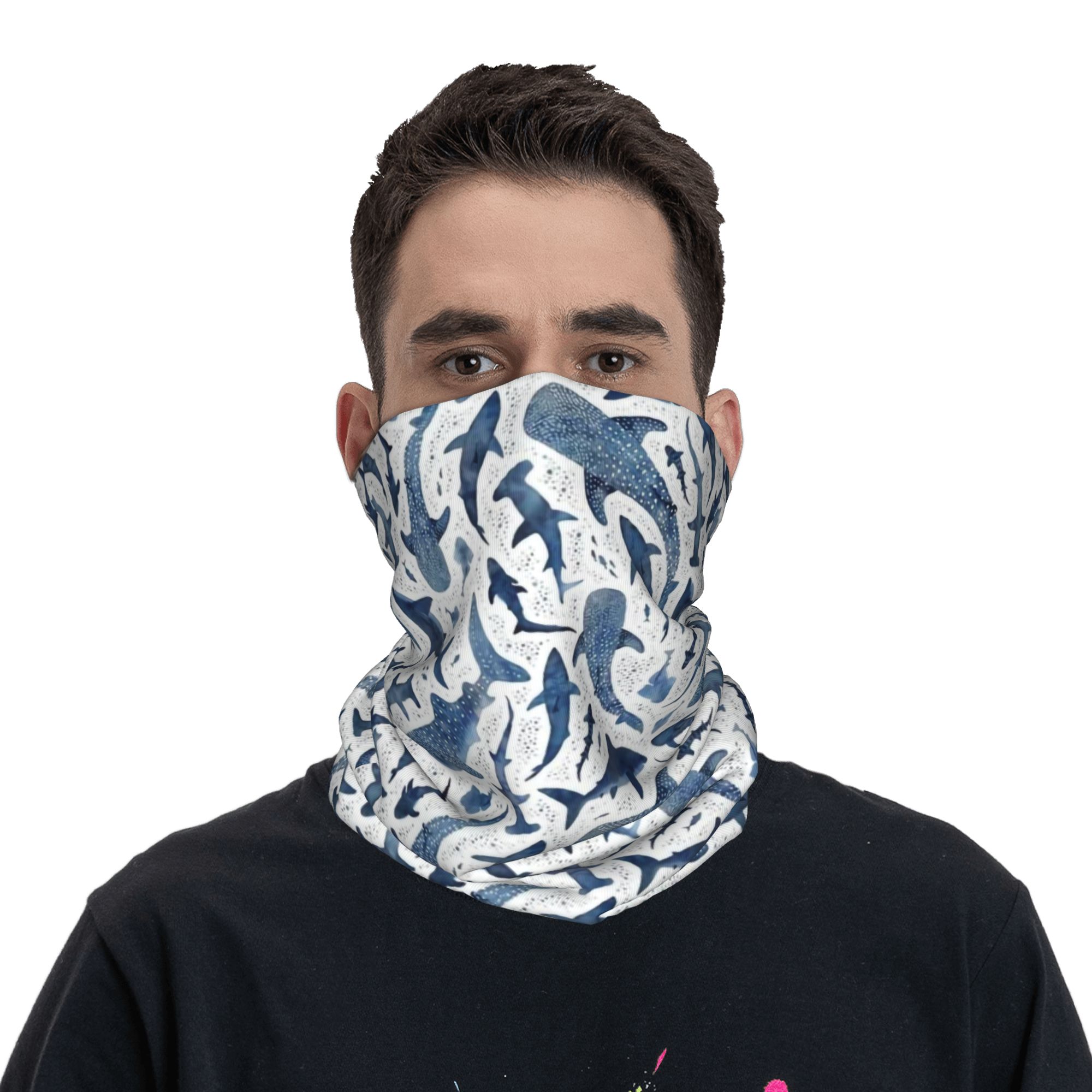 Custom Blue Watercolour Shark  – Neck Gaiter Face Cover recenzja i cena