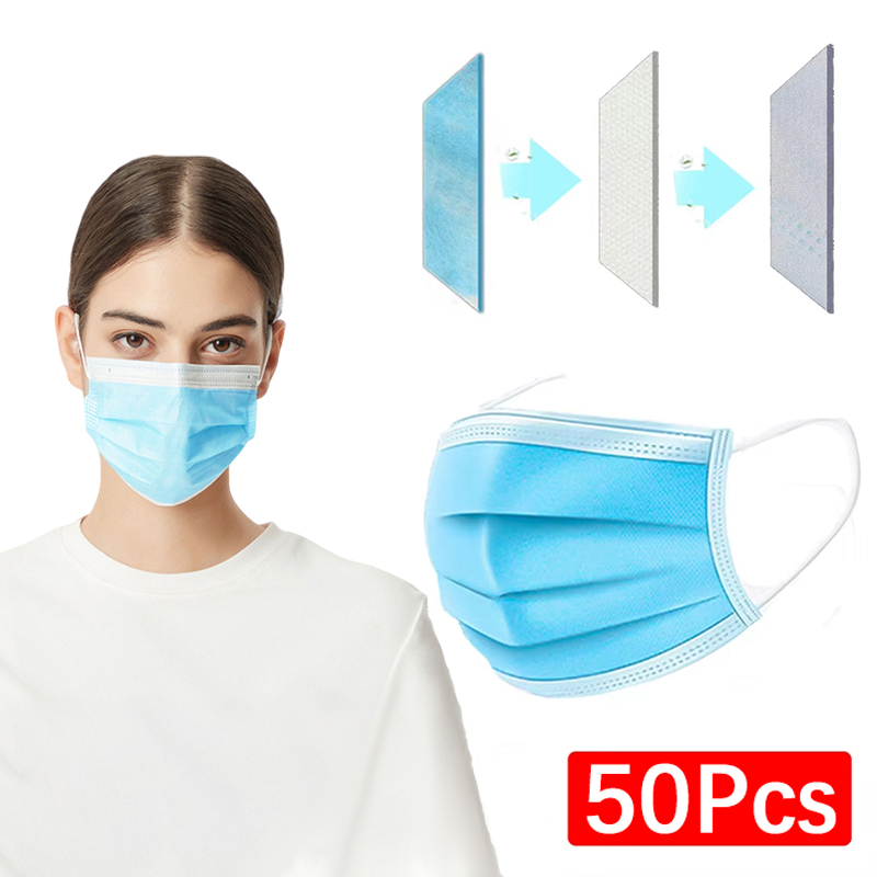 50Pcs 3-layer Mask Face Masks  – Disposable Mask Blue recenzja i cena